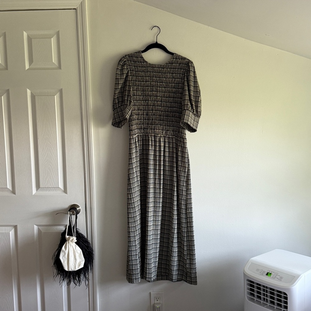 Ganni Open Back Midi Dress in Gingham